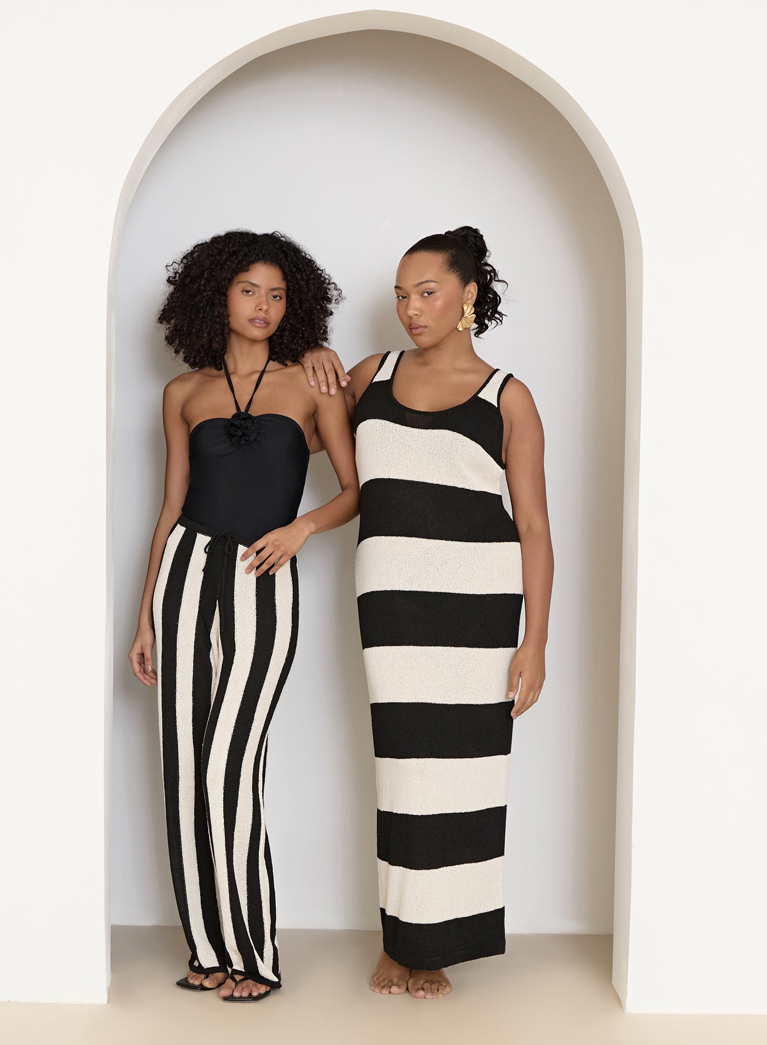 Black And White Striped Knit Maxi Dress